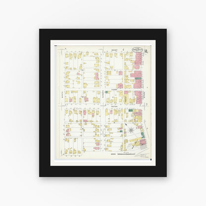 Old map wall art mockup — black gallery frame with white mat — Sanborn Fire Insurance Map from Canal Dover, Tuscarawas County, Ohio (1907), Sheet #0002