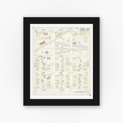 Old map wall art mockup — black gallery frame with white mat — Sanborn Fire Insurance Map from Mount Vernon, Knox County, Ohio (1907), Sheet #0008