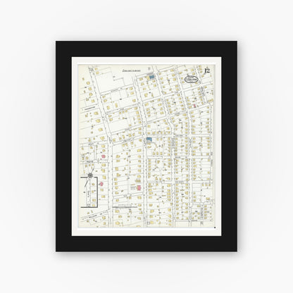 Old map wall art mockup — black gallery frame with white mat — Sanborn Fire Insurance Map from Cleburne, Johnson County, Texas (1918), Sheet #0012