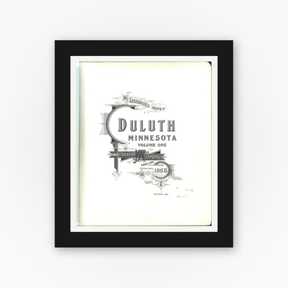 Old map wall art mockup — black gallery frame with white mat — Sanborn Fire Insurance Map from Duluth, Saint Louis County, Minnesota (1955), Sheet #0001