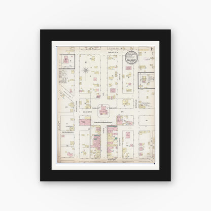 Old map wall art mockup — black gallery frame with white mat — Sanborn Fire Insurance Map from Hillsboro, Montgomery County, Illinois (1886) - Complete Map Set