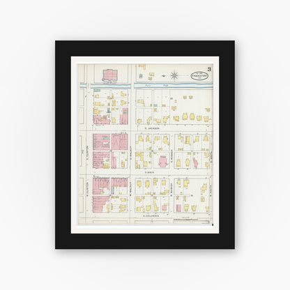 Old map wall art mockup — black gallery frame with white mat — Sanborn Fire Insurance Map from Frankfort, Clinton County, Indiana (1892), Sheet #0003