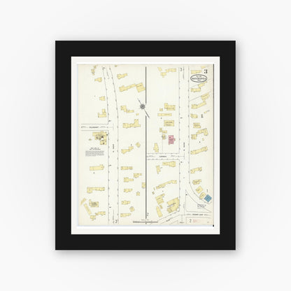 Old map wall art mockup — black gallery frame with white mat — Sanborn Fire Insurance Map from South Deerfield, Franklin County, Massachusetts (1912), Sheet #0003