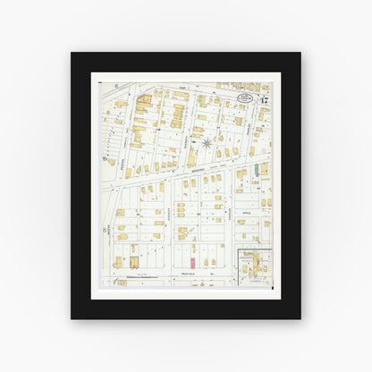 Old map wall art mockup — black gallery frame with white mat — Sanborn Fire Insurance Map from Lorain, Lorain County, Ohio (1905), Sheet #0017