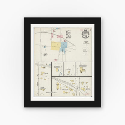 Old map wall art mockup — black gallery frame with white mat — Sanborn Fire Insurance Map from Sodus, Wayne County, New York (1889), Sheet #0001