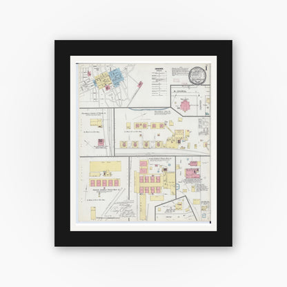 Old map wall art mockup — black gallery frame with white mat — Sanborn Fire Insurance Map from Collinsville, Madison County, Illinois (1893), Sheet #0001