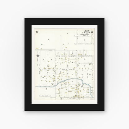 Old map wall art mockup — black gallery frame with white mat — Sanborn Fire Insurance Map from Fort Pierce, St Lucie County, Florida (1924), Sheet #0006