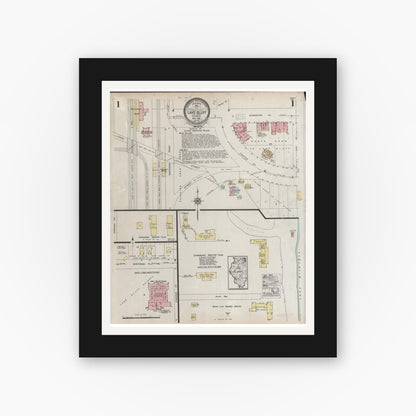 Old map wall art mockup — black gallery frame with white mat — Sanborn Fire Insurance Map from Lake Bluff, Lake County, Illinois (1928), Sheet #0001