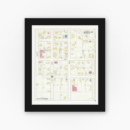 Old map wall art mockup — black gallery frame with white mat — Sanborn Fire Insurance Map from Monroeville, Allen County, Indiana (1916), Sheet #0004