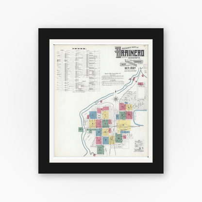 Old map wall art mockup — black gallery frame with white mat — Sanborn Fire Insurance Map from Brainerd, Crow Wing County, Minnesota (1907), Sheet #0001