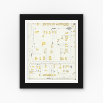 Old map wall art mockup — black gallery frame with white mat — Sanborn Fire Insurance Map from Passaic, Passaic County, New Jersey (1903), Sheet #0012