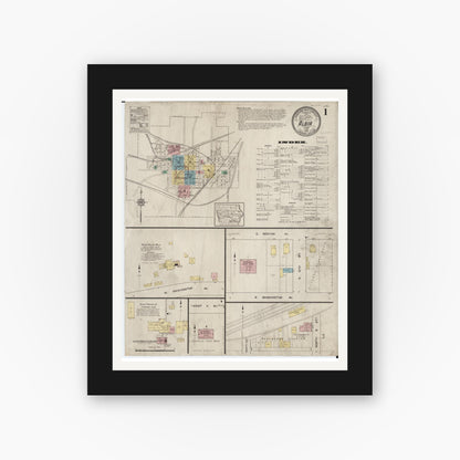 Old map wall art mockup — black gallery frame with white mat — Sanborn Fire Insurance Map from Albia, Monroe County, Iowa (1913) â€” Complete Set