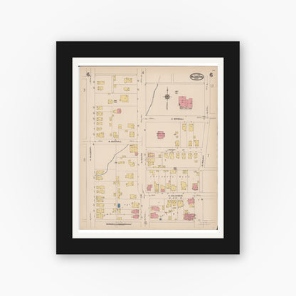 Old map wall art mockup — black gallery frame with white mat — Sanborn Fire Insurance Map from Wilmington, Clinton County, Ohio (1922), Sheet #0006