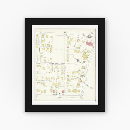 Old map wall art mockup — black gallery frame with white mat — Sanborn Fire Insurance Map from Asheville, Buncombe County, North Carolina (1913), Sheet #0019
