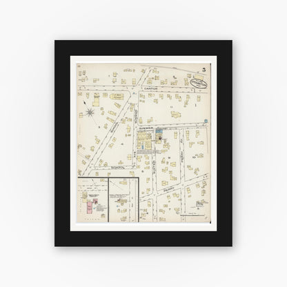Old map wall art mockup — black gallery frame with white mat — Sanborn Fire Insurance Map from Stoughton, Norfolk County, Massachusetts (1885), Sheet #0005