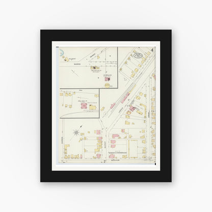 Old map wall art mockup — black gallery frame with white mat — Sanborn Fire Insurance Map from Cadiz, Harrison County, Ohio (1897), Sheet #0004