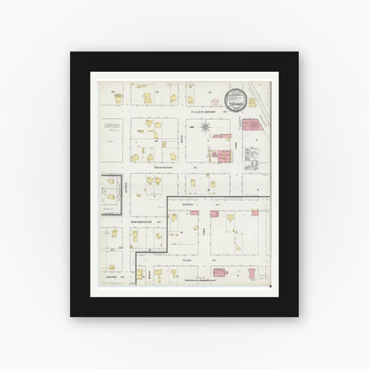 Old map wall art mockup — black gallery frame with white mat — Sanborn Fire Insurance Map from Tavares, Lake County, Florida (1895), Sheet #0001