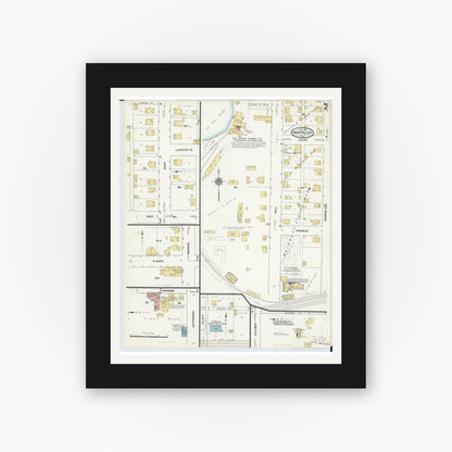 Old map wall art mockup — black gallery frame with white mat — Sanborn Fire Insurance Map from Montpelier, Williams County, Ohio (1910), Sheet #0007