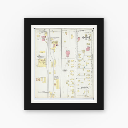 Old map wall art mockup — black gallery frame with white mat — Sanborn Fire Insurance Map from Bowling Green, Wood County, Ohio (1893), Sheet #0005