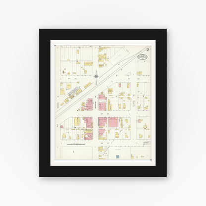 Old map wall art mockup — black gallery frame with white mat — Sanborn Fire Insurance Map from Montrose, Henry County, Missouri (1910), Sheet #0002