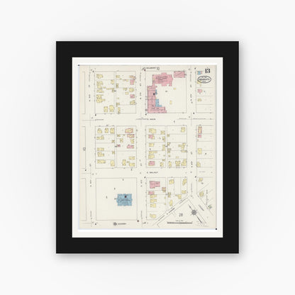Old map wall art mockup — black gallery frame with white mat — Sanborn Fire Insurance Map from Mankato, Blue Earth County, Minnesota (1914), Sheet #0013