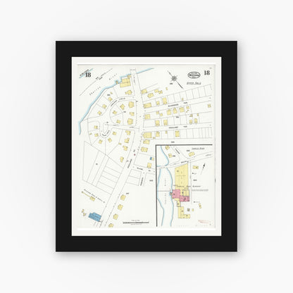 Old map wall art mockup — black gallery frame with white mat — Sanborn Fire Insurance Map from Needham, Norfolk County, Massachusetts (1926), Sheet #0018