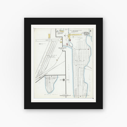 Old map wall art mockup — black gallery frame with white mat — Sanborn Fire Insurance Map from Cloquet, Carlton County, Minnesota (1919), Sheet #0004