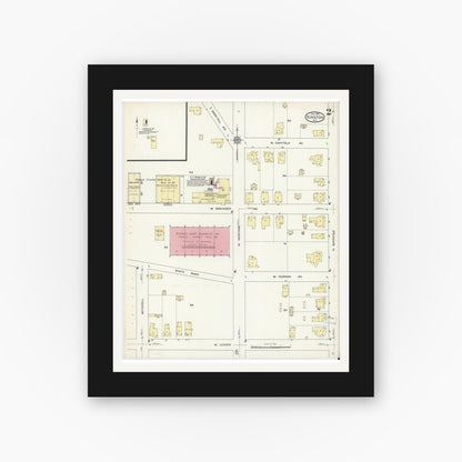 Old map wall art mockup — black gallery frame with white mat — Sanborn Fire Insurance Map from Kinston, Lenoir County, North Carolina (1914), Sheet #0002