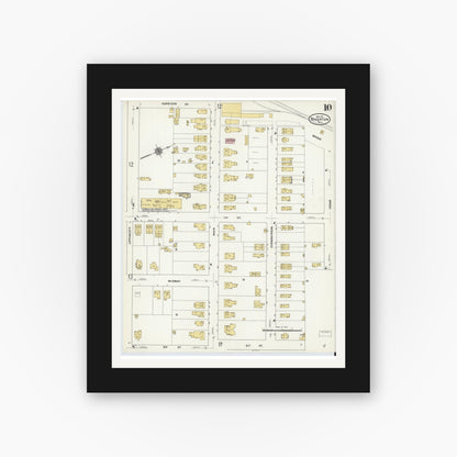 Old map wall art mockup — black gallery frame with white mat — Sanborn Fire Insurance Map from Riverton, Burlington County, New Jersey (1911), Sheet #0010
