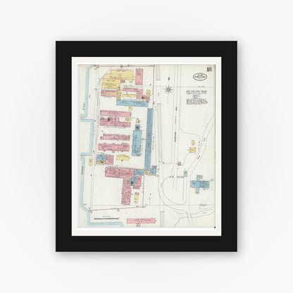 Old map wall art mockup — black gallery frame with white mat — Sanborn Fire Insurance Map from Sing Sing, Westchester County, New York (1897), Sheet #0018