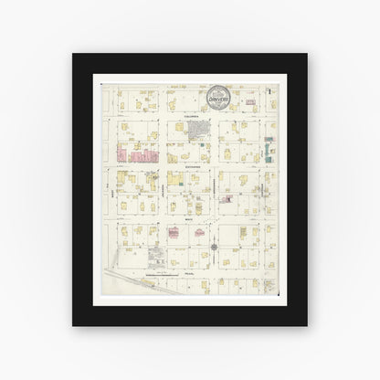 Old map wall art mockup — black gallery frame with white mat — Sanborn Fire Insurance Map from Danvers, McLean County, Illinois (1910) - Complete Map Set