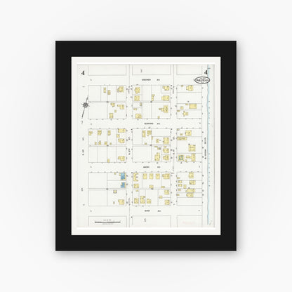 Old map wall art mockup — black gallery frame with white mat — Sanborn Fire Insurance Map from Pablo Beach, Duval County, Florida (1924), Sheet #0004