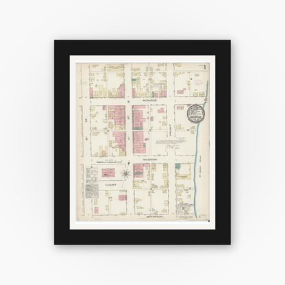 Old map wall art mockup — black gallery frame with white mat — Sanborn Fire Insurance Map from Decatur, Adams County, Indiana (1885) - Complete Map Set