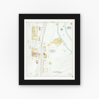 Old map wall art mockup — black gallery frame with white mat — Sanborn Fire Insurance Map from Lorain, Lorain County, Ohio (1905), Sheet #0009