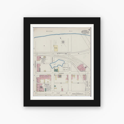 Old map wall art mockup — black gallery frame with white mat — Sanborn Fire Insurance Map from Hannibal, Marion County, Missouri (1885), Sheet #0004
