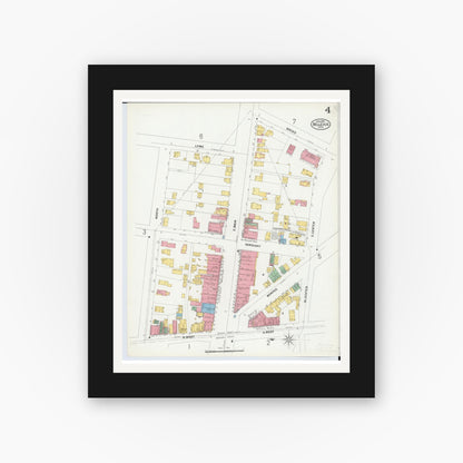 Old map wall art mockup — black gallery frame with white mat — Sanborn Fire Insurance Map from Bellevue, Huron And Sandusky County, Ohio (1899), Sheet #0004