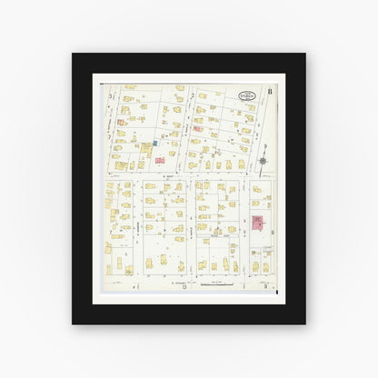 Old map wall art mockup — black gallery frame with white mat — Sanborn Fire Insurance Map from Sturgis, Saint Joseph County, Michigan (1911), Sheet #0008