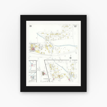 Old map wall art mockup — black gallery frame with white mat — Sanborn Fire Insurance Map from Palestine, Anderson County, Texas (1935), Sheet #0013