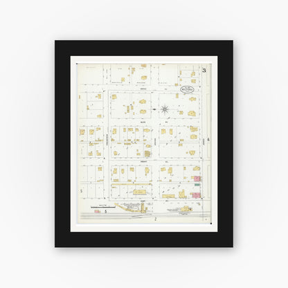 Old map wall art mockup — black gallery frame with white mat — Sanborn Fire Insurance Map from Milford, Iroquois County, Illinois (1906), Sheet #0003