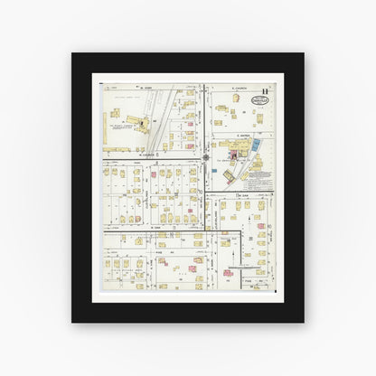 Old map wall art mockup — black gallery frame with white mat — Sanborn Fire Insurance Map from Orrville, Wayne County, Ohio (1920), Sheet #0011