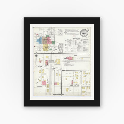 Old map wall art mockup — black gallery frame with white mat — Sanborn Fire Insurance Map from Benton, Franklin County, Illinois (1915) - Complete Map Set