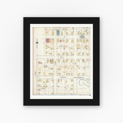 Old map wall art mockup — black gallery frame with white mat — Sanborn Fire Insurance Map from Forest, Hardin County, Ohio (1932), Sheet #0005