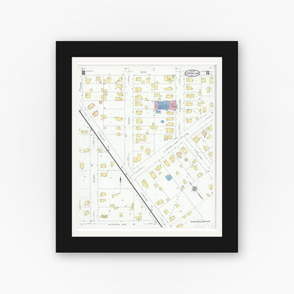 Old map wall art mockup — black gallery frame with white mat — Sanborn Fire Insurance Map from Crystal Lake, McHenry County, Illinois (1929), Sheet #0008