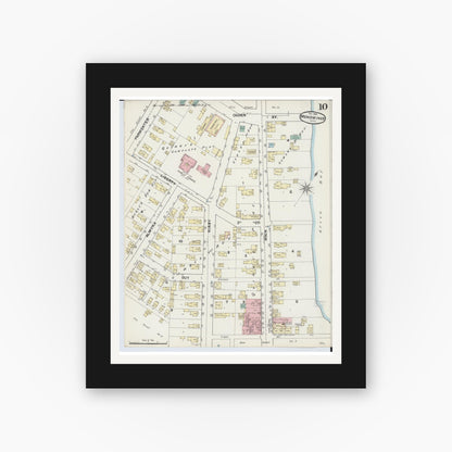 Old map wall art mockup — black gallery frame with white mat — Sanborn Fire Insurance Map from Menominee, Menominee County, Michigan (1890), Sheet #0010