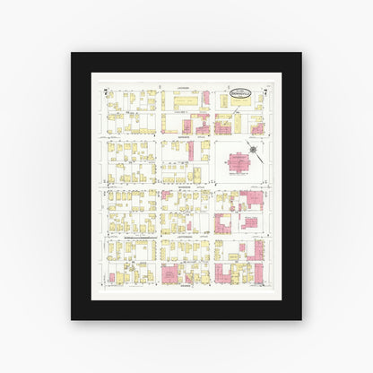 Old map wall art mockup — black gallery frame with white mat — Sanborn Fire Insurance Map from Brownsville, Cameron County, Texas (1926), Sheet #0007