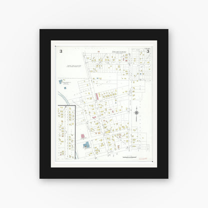 Old map wall art mockup — black gallery frame with white mat — Sanborn Fire Insurance Map from Utica, Macomb County, Michigan (1941), Sheet #0003