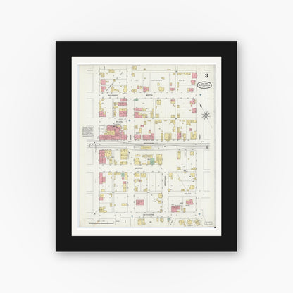 Old map wall art mockup — black gallery frame with white mat — Sanborn Fire Insurance Map from Batesville, Ripley County, Indiana (1899), Sheet #0003