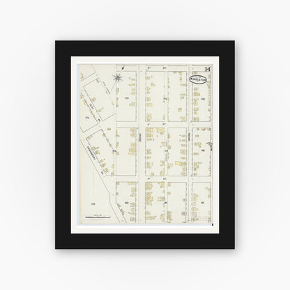 Old map wall art mockup — black gallery frame with white mat — Sanborn Fire Insurance Map from Hazleton, Luzerne County, Pennsylvania (1891), Sheet #0014