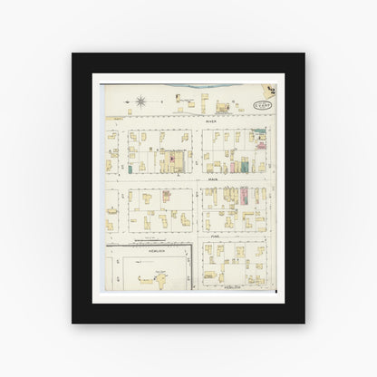 Old map wall art mockup — black gallery frame with white mat — Sanborn Fire Insurance Map from Evart, Osceola County, Michigan (1893), Sheet #0002