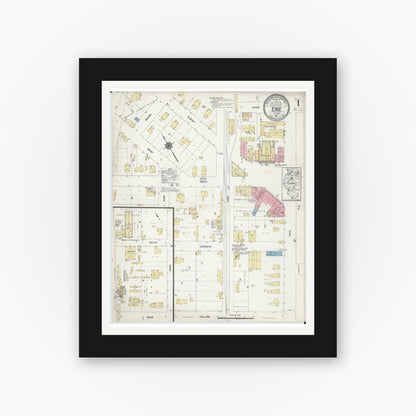 Old map wall art mockup — black gallery frame with white mat — Sanborn Fire Insurance Map from Erie, Whiteside County, Illinois (1913), Sheet #0001